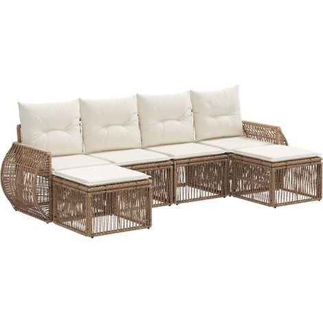 Gartensofa-set 6 pcs Beige und Cremeweiß Poly-Rattan vidaXL