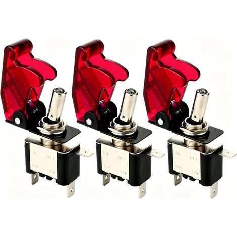 3 pièces Interrupteur à Bascule DC12V-24V 20A, avec Capuchon étanche + LED Rouge, SPST Métal Interrupteur à Levier, on/Off 2 Positions 3 Broches, Utilisé pour la Voiture Auto Camion Bateau (1/5)