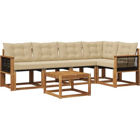 Outdoor Sofa Set with Cushion 6 pcs Natural and Beige vidaXL