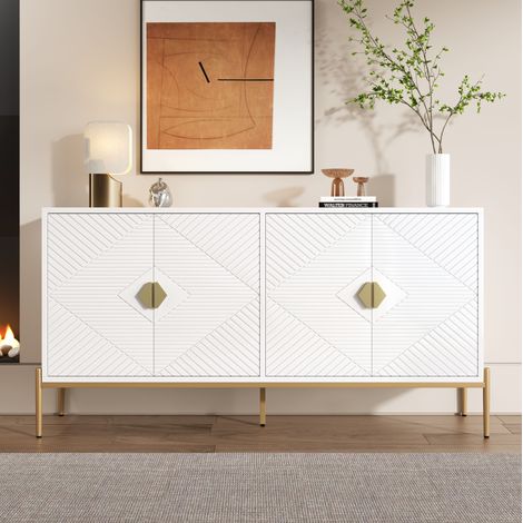 CHICFURN Aparador de almacenamiento 162 x 40 x 80 cm blanco, estilo moderno, patas doradas (1/5)