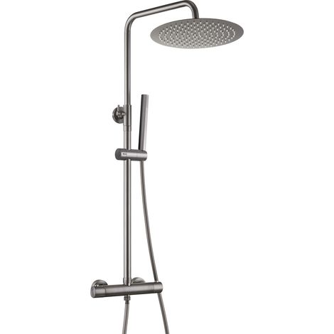 Colonne de douche en acier inoxydable avec mitigeur robinet, Ensemble de douche pluie avec barre de douche réglable en hauteur, pommeau 30 cm et thermostatique Gris (1/5)