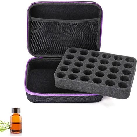 Caja de almacenamiento portátil de 30 compartimentos para aceites esenciales - Estuche morado para aceites esenciales de aromaterapia (violeta) (1/5)