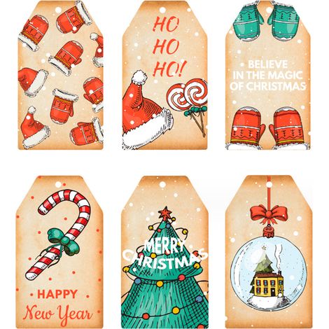 60 etiquetas de regalo navideñas vintage, etiquetas de regalo navideñas con cuerda, envoltura de regalos navideños, decoración navideña para el hogar (1,57'' x 2,76'') (1/5)
