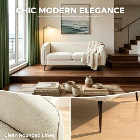 Canapé 2 places moderne, banquette incurvée, loveseat d'appoint, canapé-lit convertible, tissu confortable, salon cosy, meuble compact. (1/5)