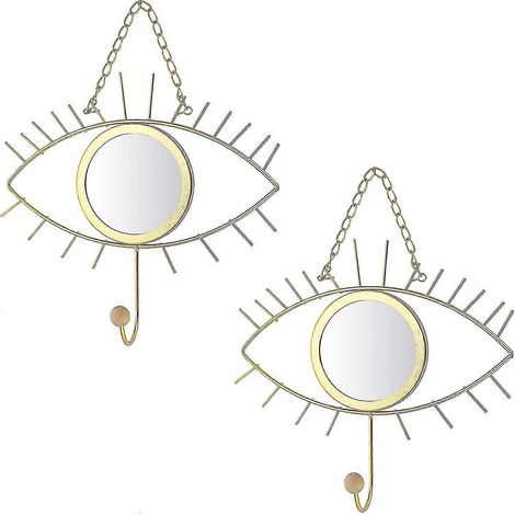 Lot de 2 miroirs muraux décoratifs en verre en forme d'œil, avec crochet. (1/5)