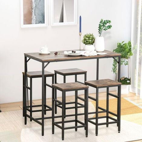 Ensemble Table de Bar 5 pièces 100 x 60 x 88 cm 4 Tabourets de Bar Panneau de particules et acier Brun rustique et noir (1/5)