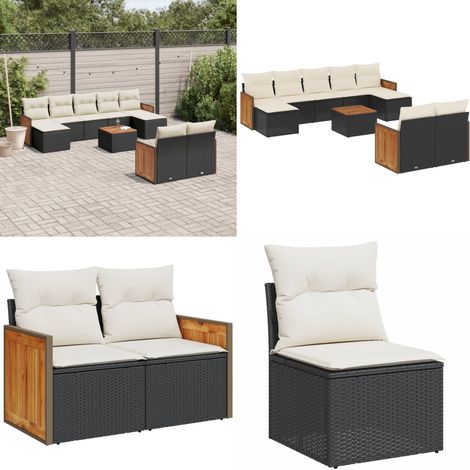 10-tlg. Garten-Sofagarnitur mit Kissen Schwarz Poly Rattan - Gartensorte - Gartenmöbelset - Rattan Möbel - Outdoor Furniture - Lounge Set - Home & Living (1/5)