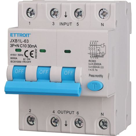 ETTROIT interruttore Magnetotermico-Differenziale 3P+N 10A 30mA 380V-6KA CLASSE A - JX261064