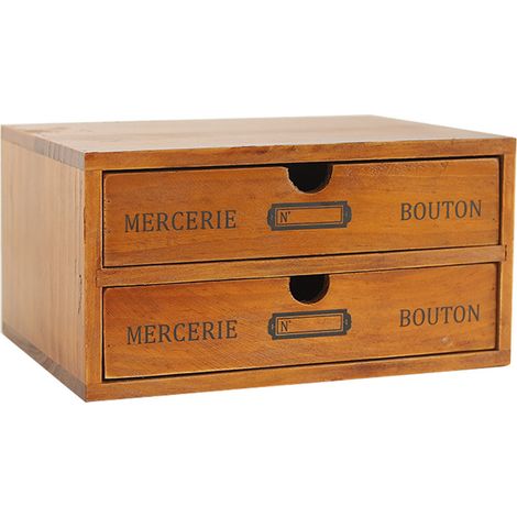 Boîte de rangement de bureau vintage en bois à double tiroir, meuble de rangement multifonctionnel, décoration pour salon (1/5)