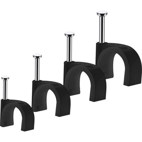 Lot de 400 clips câbles - Attache Câble, Range Câble, Fixation Câble électrique, Clips Câble - Durables - Noir - Rondes - 100 de 4 mm - 100 de 6 mm - 100 de 8 mm - 100 de 10 mm - Gestion des câbles (1/5)