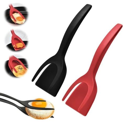 Spatule à œufs - Pince à Spatule - 2 en 1 - Nylon Flexible - Ergonomique - Antiadhésif (1/4)