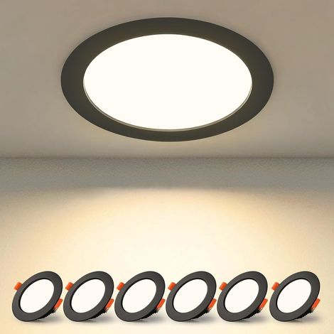 Spot Led Encastrable Noir Extra Plat, 10 Pack 5W 500LM = 50W incandescence, IP44, Blanc Froid 6000K, AC 220-240V,Découpe 70-80mm,Rond plafond encastré Pour salle de bain,Cuisine,Salon,Couloir (1/5)