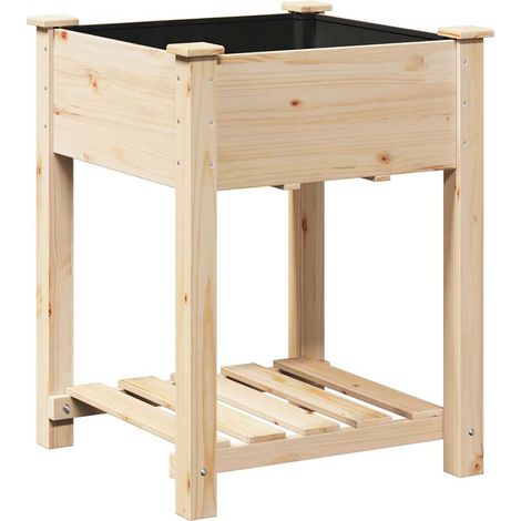 Cache-pot de jardin avec étagère pratique extérieur 60,5 x 60 x 76,5 cm en sapin beige