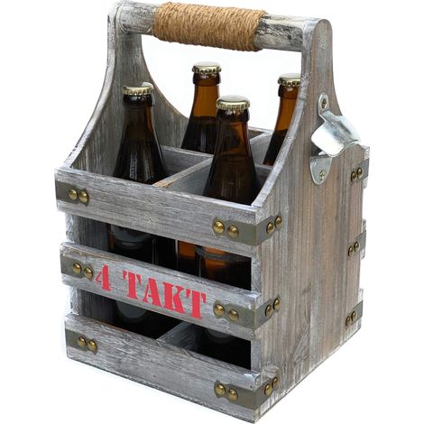 DanDiBo Porte-bouteille avec décapsuleur Porte-bouteille 4 temps 96034 Panier en bois pour 4 bières (1/5)