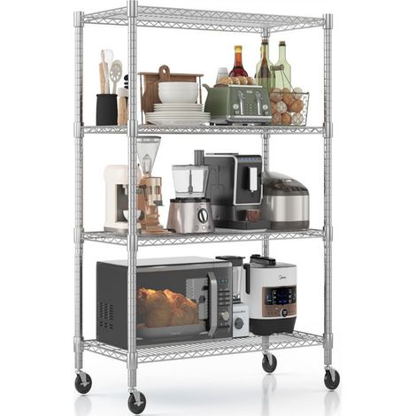 91x45x182 cm Étagère industrielle lourde à roulettes réglable en hauteur, Étagère de rangement à 4 niveaux, 924 KG Capacité de charge, Rangement garage, entrepôt, cuisine multifonctionnel, argenté (1/5)