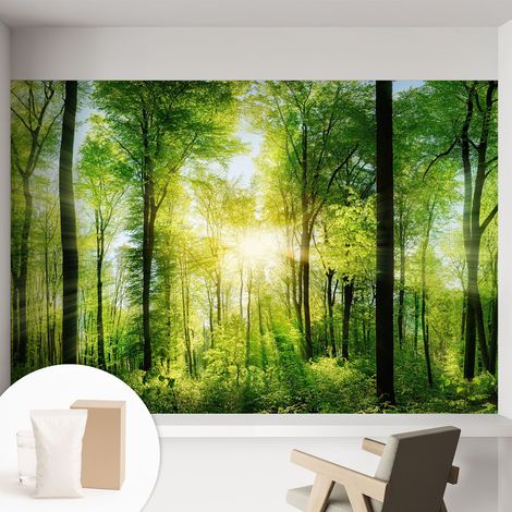 Papier peint intissé décoratif pour salon chambre et cuisine Facile à poser avec colle Harmonie de la forêt 152x104 cm (1/5)