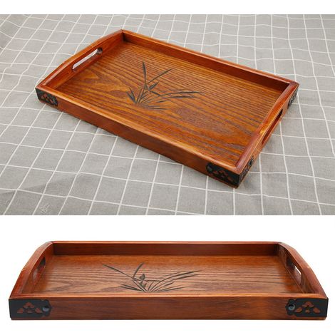 Großes Serviertablett aus Holz für Tee, Wasser und andere Getränke, Frühstücks- und Teetablett aus Holz mit Griff (1/5)