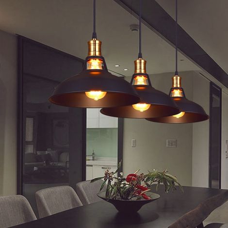 Lustre en fer forgé de style loft, applique murale, lustre créatif et original en forme de couvercle de casserole en fer forgé, adapté aux bars/cafés, 27 cm, entièrement noir sans source lumineuse. (1/3)