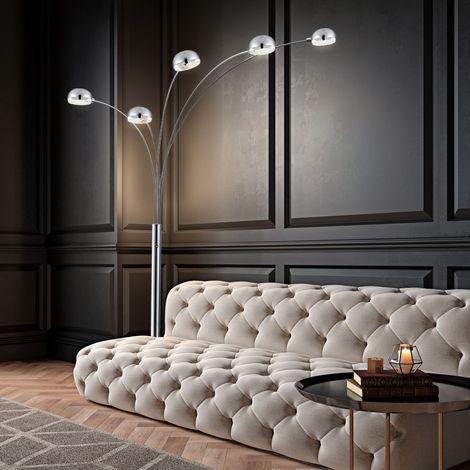 Stehlampe Stehleuchte Standlampe Chrom Wohnzimmer Modern mit Marmorsockel silber, Metall, 5x E14, LxBxH 130x120x200 cm (1/5)