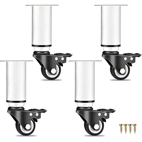 Pieds Réglables En Hauteur Avec Roulettes: 4 Pièces Pieds De Table Réglables 18-24cm Avec Roulettes Pivotantes Et Freins, Silencieuses à 360 ° Pied De Meuble Pour Fauteuil, Canapé, Chaise (Blanc) (1/5)