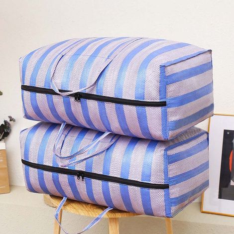 sacs en tissé pour linge et garde-robe – Grande capacité fermeture éclair rangement pour vêtements saisonniers 2pcs 2 Nylon Bleu (1/5)