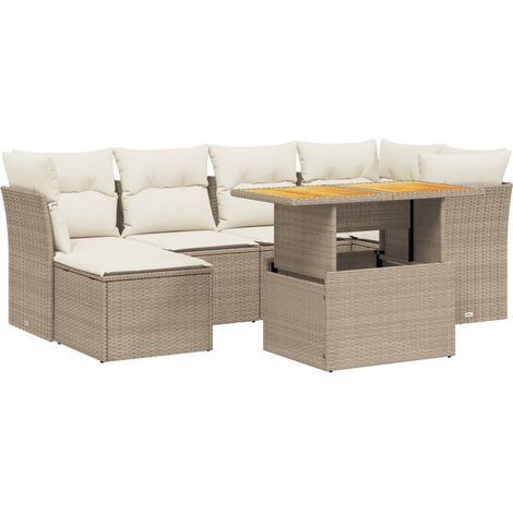 Set Divani da Giardino 7 pz con Cuscini Beige in Polyrattan vidaXL (1/4)