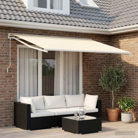 Toile de Rechange pour Auvent de Terrasse Polyester Résistant UV Crème 300 x 250 cm - PANGIVO (1/5)