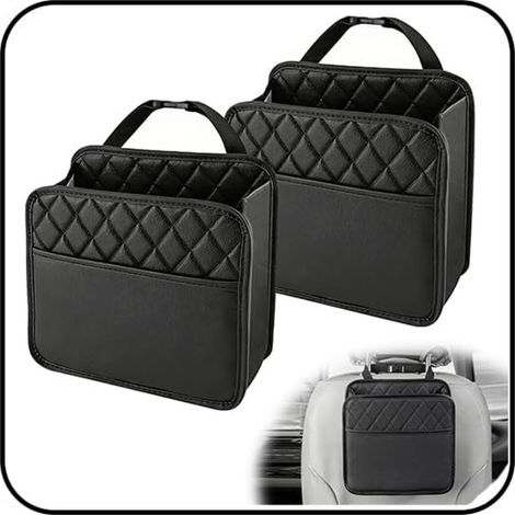 Ensemble de 2 sacs de rangement de voiture suspendus en cuir, sacs de rangement suspendus de siège, pour la plupart des modèles de voiture (1/4)