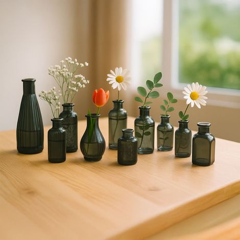 Dekoratives glasvasen set strukturiert vintage stil 10er pack