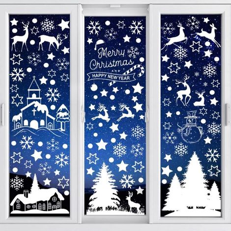9 Feuilles Noël Autocollants Fenetre, Flocons Décoration de Noël Fenetre Stickers Noël Fenêtre Réutilisable Electrostatique PVC Autocollant Noel Fenetre (1/5)