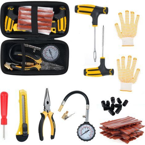 Kit de réparation de pneus, kit de 15 mèches pour réparer les crevaisons et les pneus à plat, pour voitures, motos et vélos (1/5)