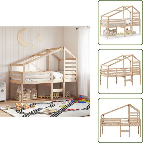 The Living Store Hochbett mit Dach 90x190 cm Massivholz Kiefer - Kieferholz Bett (1/5)
