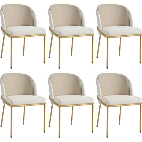 Lot de 6 Chaises de salle à manger, chaise rembourrée de cuisine salon, chaise de bureau, pieds réglables, cadre en fer, beige (1/5)