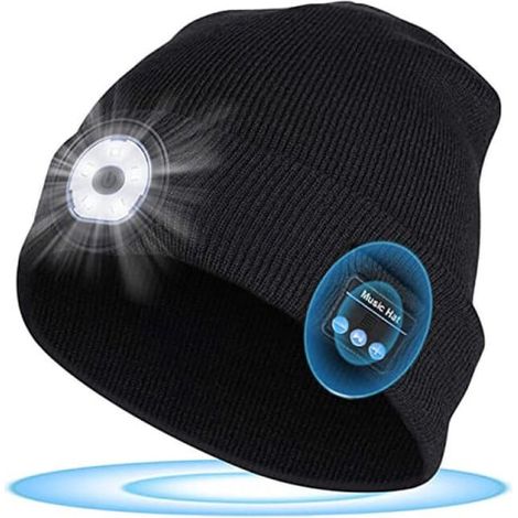 Bonnet lumineux sans fil Bluetooth musique, haut-parleurs stéréo intégrés et micro, rechargeable USB LED tricoté (1/5)