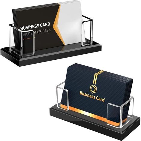 2 Pièces Support de Carte de Visite, Organisateur de Cartes de Visite, Acrylique Présentoir de Carte de Visite Organisateur, pour Bureau, Exposition, Maison, Restaurant (Noir) (1/5)