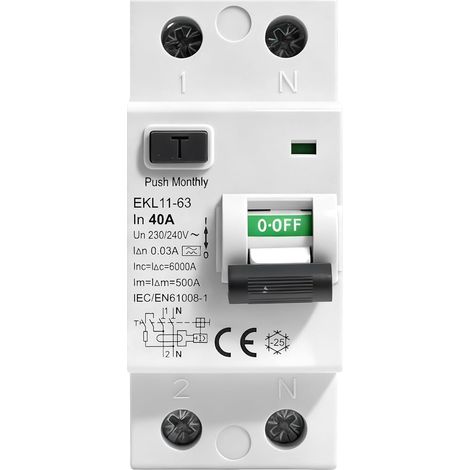 Disjoncteur différentiel 30mA 40A Type A interrupteur différentiel 2 pôles RCCB 2P AC230V disjoncteur à courant résiduel IP20 ABS Matériau Montage sur rail avec Protection contre les fuites (1/5)