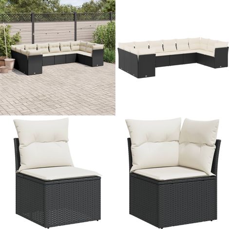 Salon de jardin 10 pcs avec coussins noir résine tressée - Salon De Jardin - Canapé Extérieur - Meuble De Jardin - Salon D'extérieur - Ensemble De Canapés - Home & Living (1/5)