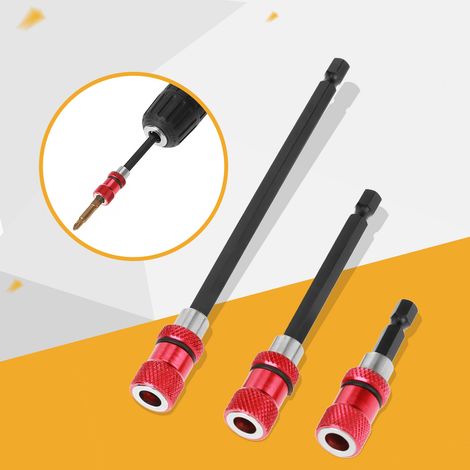 Lot de 3 porte-embouts de perçage magnétiques à dégagement rapide, tige hexagonale 1/4", rallonge de tournevis 60/100/150 mm
