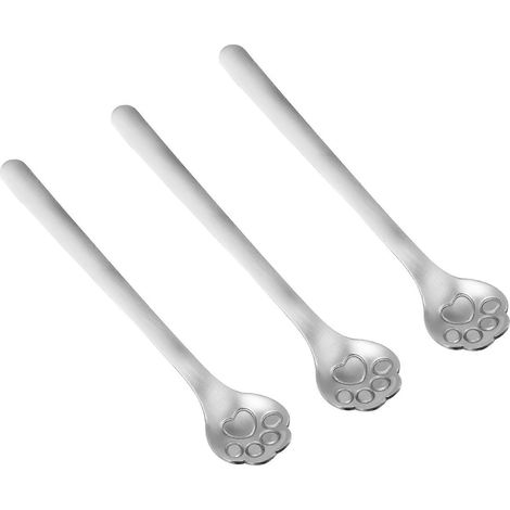 Lot de 3 cuillères à café en forme de pattes de chat, avec passoire en acier inoxydable. (1/5)
