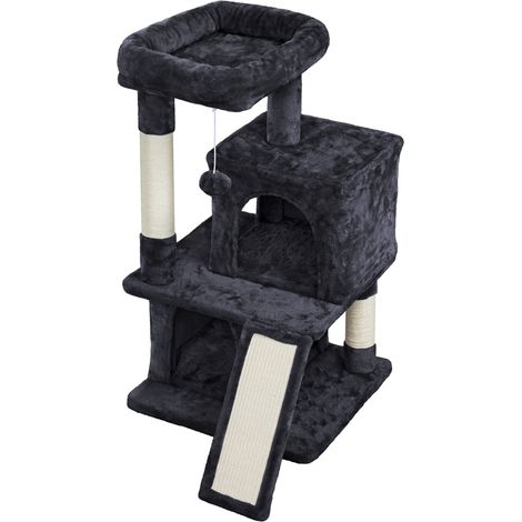 Homevive 91cm Rascador para Gatos Árbol de Mascota Centro de Juego de Sisal con Escondos Polas Negro