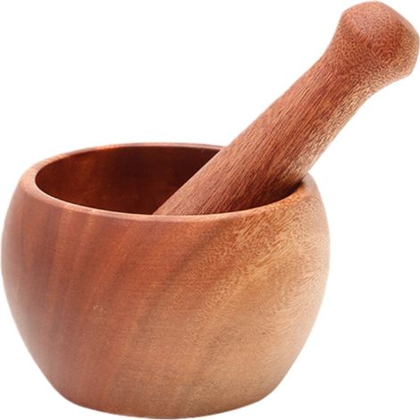 Moulin à ail manuel en bois pour cuisine capacité 250 ml petit format 9 x 7,5 x 7 cm marron (1/5)