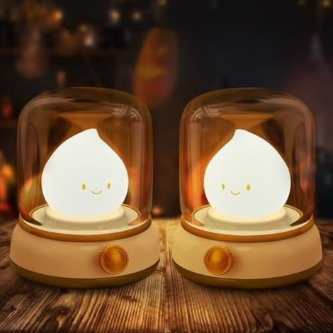 2-teiliges Nachttischlampen-Set, Kinder-Nachtlicht für Schlaf-/Wohnzimmer, dimmbare LED-Nachttischlampe mit warmem Licht und Kerzenmodus (flackernd), USB-wiederaufladbares Nachtlicht für Erwachsene mi