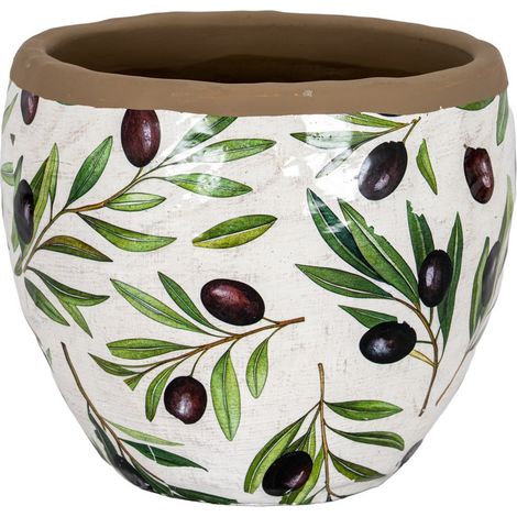 Verdal Olive Medium Planter - Ceramic - L18 x W18 x H16 cm - Green/White