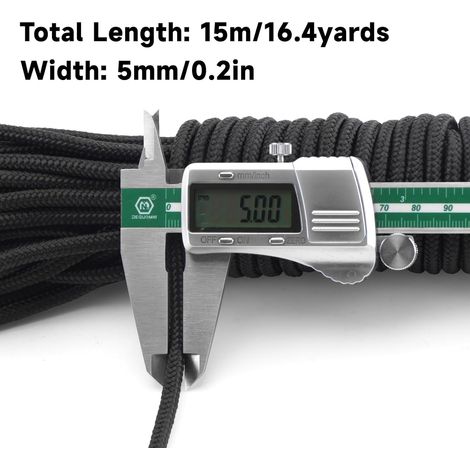 KINGLAKE Paracorde 5mm Noir, 15M Corde en Nylon épaisseur pour Bateau Gonflable, Linge, d'auvent, pour Attacher Le Jardin, Projets d'artisanat, Camping en Plein Air (1/4)