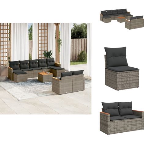 Salon de jardin avec coussins 10 pcs gris résine tressée - Ensemble Salon De Jardin - Mobilier Extérieur - Résine Tressée - Rotin Synthétique - Chaise Pliante (1/5)