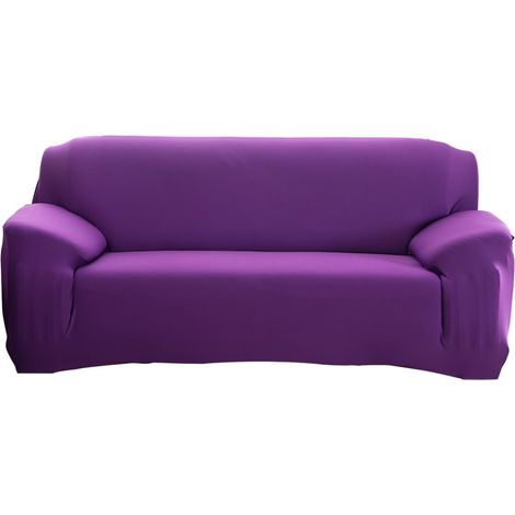 Housse de canapé élastique antidérapante pour canapé 3 places, protection anti-poussière en polyester spandex, couleur violette (1/5)