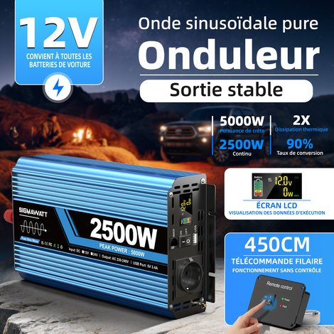 Onduleur à Onde Sinusoïdale Pure 12V, 2500W Permanent 5000W Crête, Convertisseur pour Équipements Électroménagers Hors Réseau (1/5)