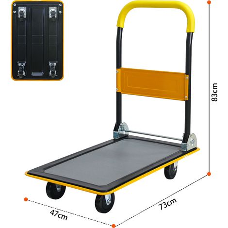 Chariot plateau pliable 150 kg roues pivotantes 360° jaune