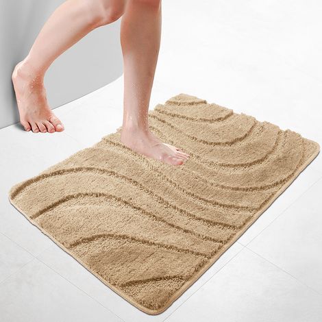 VOUNOT® Badematte Rutschfeste, Mikrofaser Badezimmerteppich Wellenmuster 60x90cm Beige