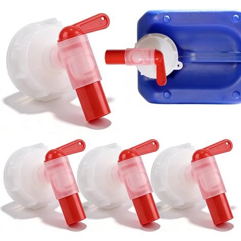 Lot De 4 Robinets Doseurs Din61: Robinet De Vidange Bidon Din 61, Robustes, Robinet D'écoulement, Plastique, Robinets Verseur Pour Essence Camping Jardin Eau Chaude Cuisine (Blanc/Rouge) (1/5)